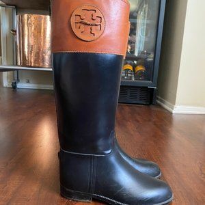 TORY BURCH Rubber Printed Rain Boots - Size 8